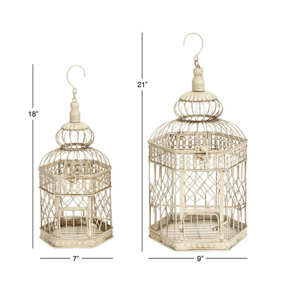 Vintage Metal Birdcage, Cream, Set of 2