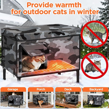 Heated cat house used in garage, porch, deck and backyard