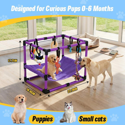 Indoor Puppy Play Gym with Hammock and 8 Toys