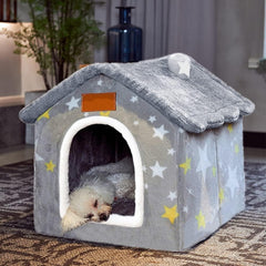 Foldable Memory Foam Dog House Bed, Washable Cover