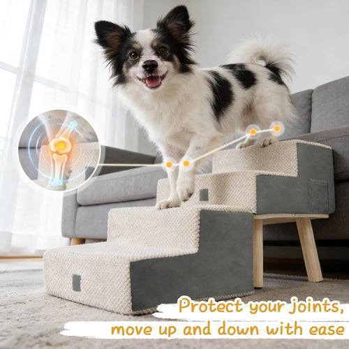 4-Step Foldable Dog Stairs and Ottoman Ramp