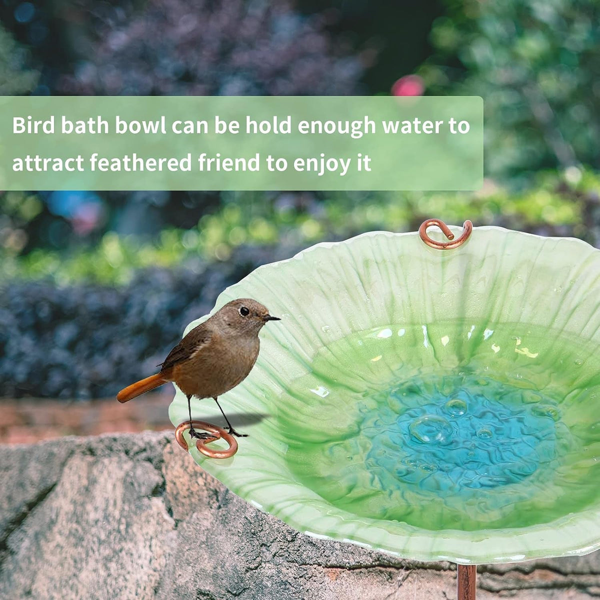 26 in Glass Birdbath and Feeder with Garden Stake
