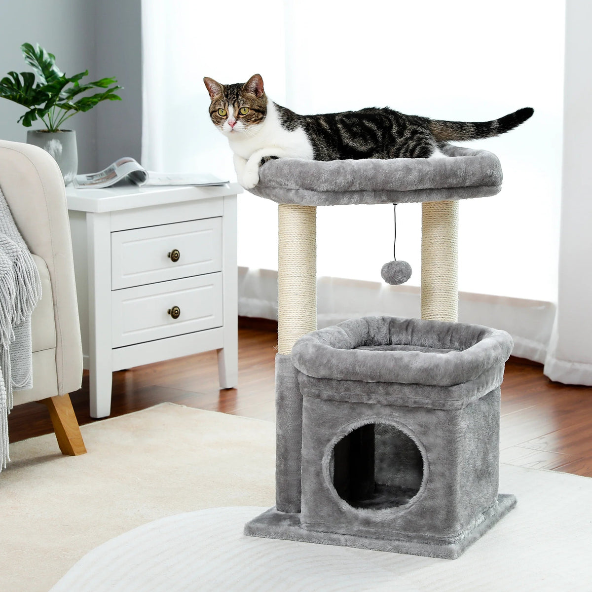 27 in Multi-Level Cat Tree Condo with Perches, Gray