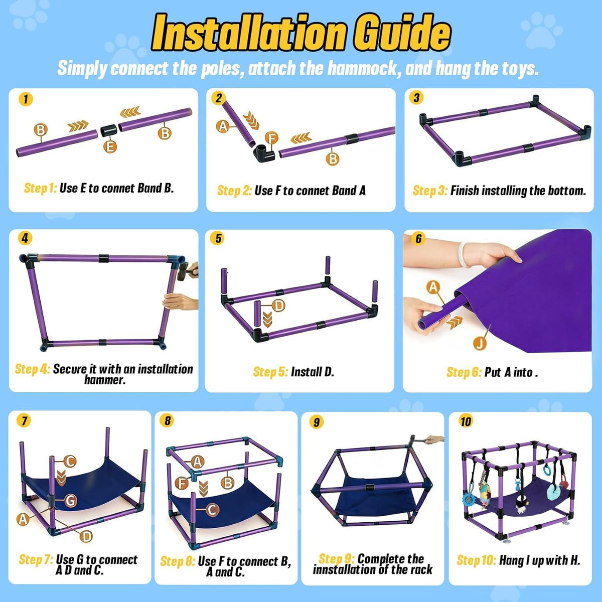 Indoor Puppy Play Gym with Hammock and 8 Toys