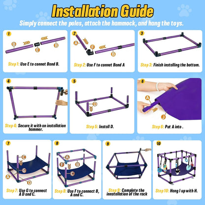 Indoor Puppy Play Gym with Hammock and 8 Toys