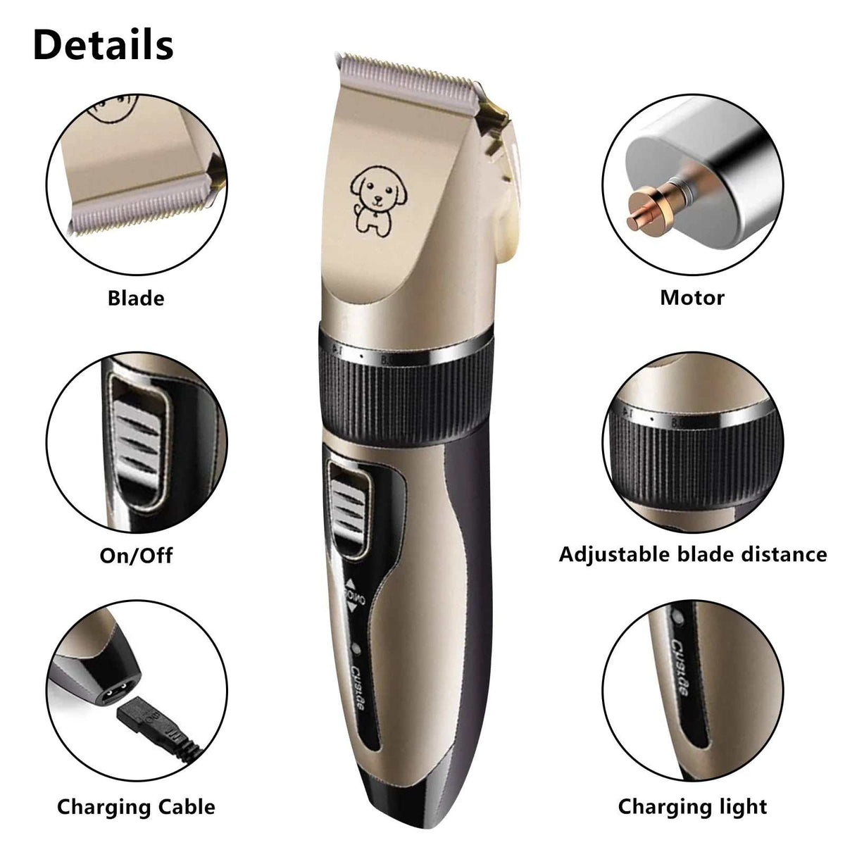 Rechargeable Low-Noise Dog Clippers with Comb Set