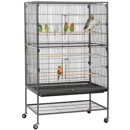 52 in Rolling Bird Cage with 3 Perches and 4 Feeders