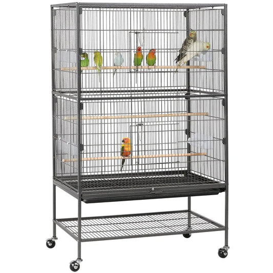 52 in Rolling Bird Cage with 3 Perches and 4 Feeders