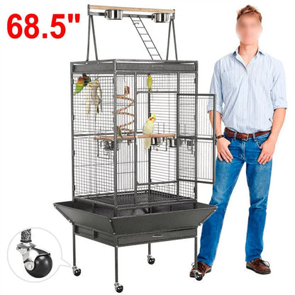 68.5 in Metal Rolling Parrot Cage, Black