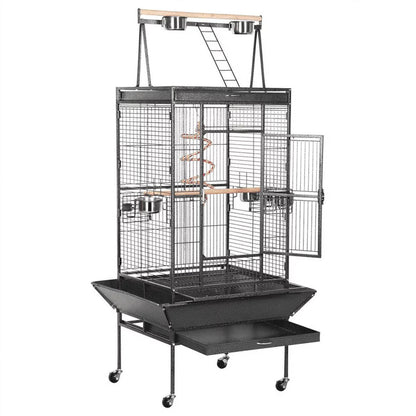 68.5 in Metal Rolling Parrot Cage, Black