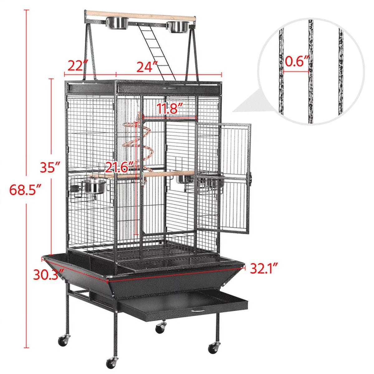 68.5 in Metal Rolling Parrot Cage, Black
