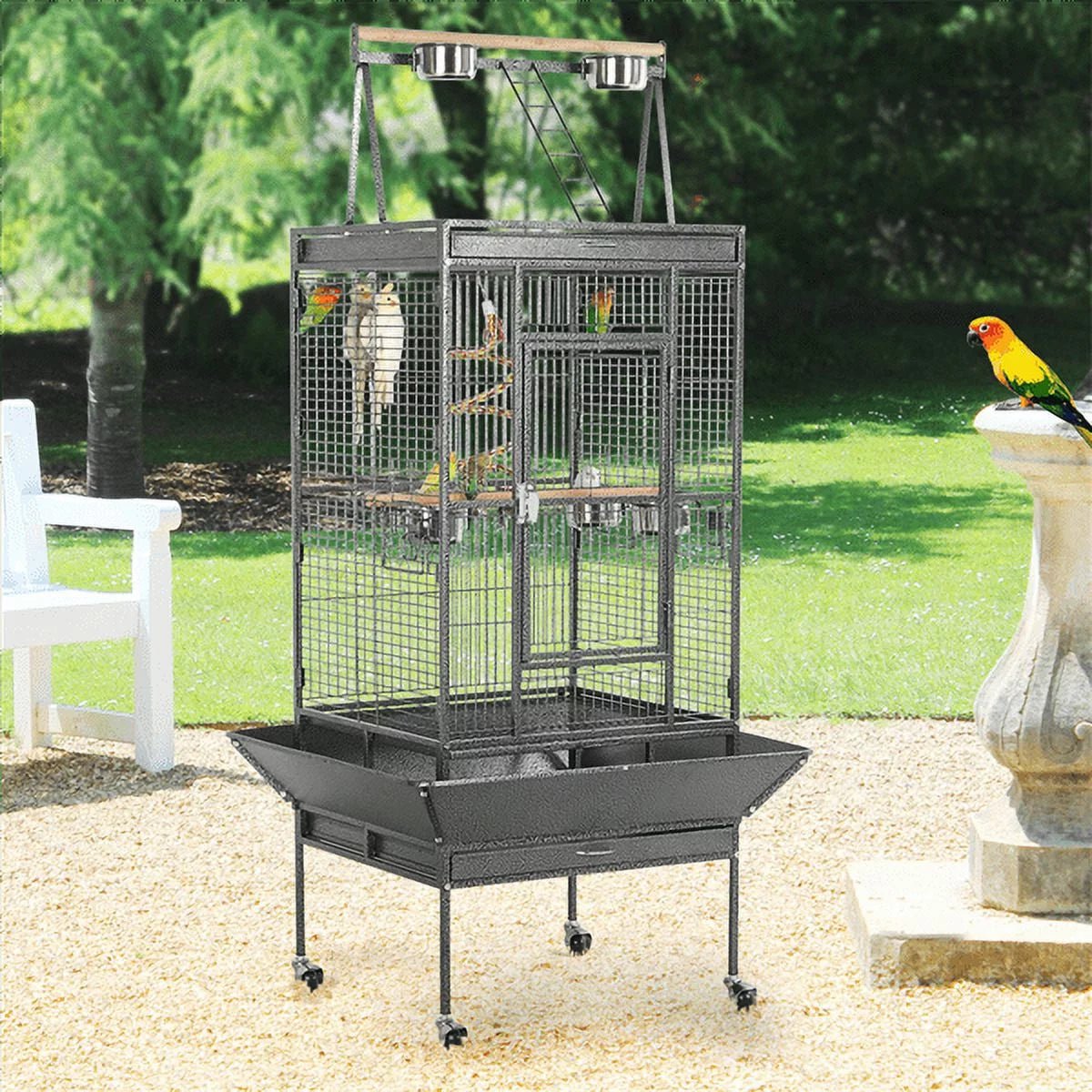 68.5 in Metal Rolling Parrot Cage, Black
