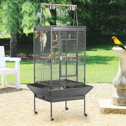 68.5 in Metal Rolling Parrot Cage, Black
