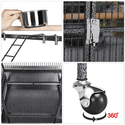 68.5 in Metal Rolling Parrot Cage, Black