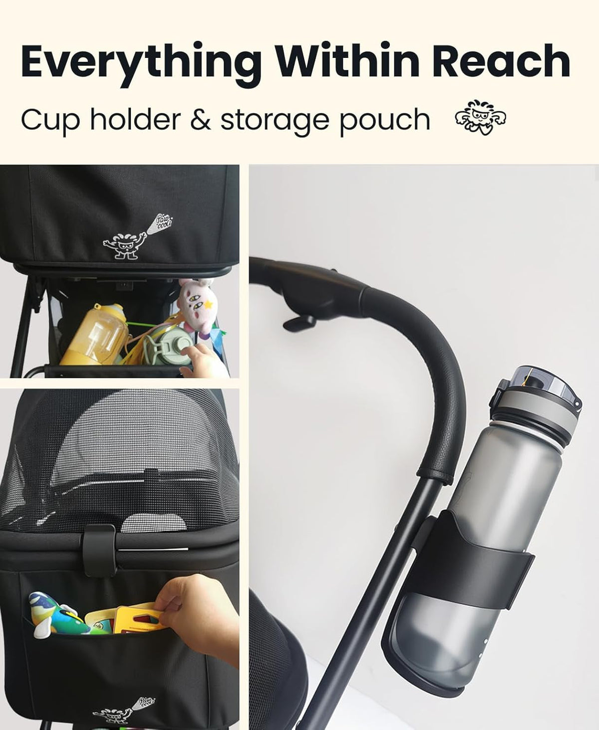 4-Wheel Foldable Pet Stroller with Removable Carrier, 33 lbs