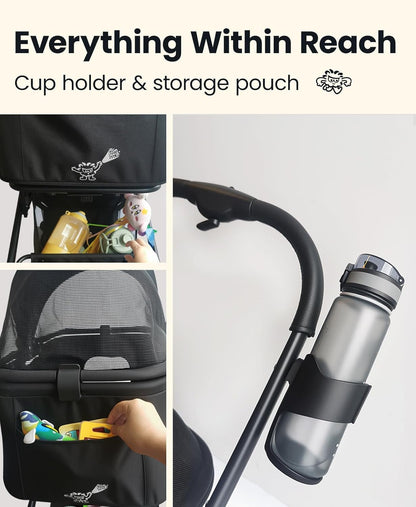 4-Wheel Foldable Pet Stroller with Removable Carrier, 33 lbs