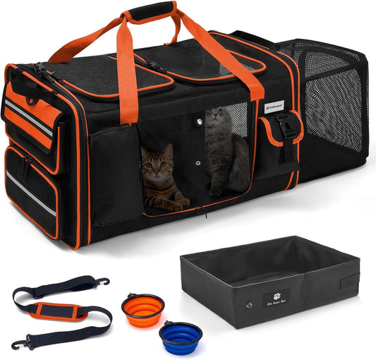 Expandable Extra Large Cat Carrier with Litter Box, 2 Cats