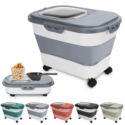 Collapsible Pet Food Container with Wheels, Up to 20 lb, Gray