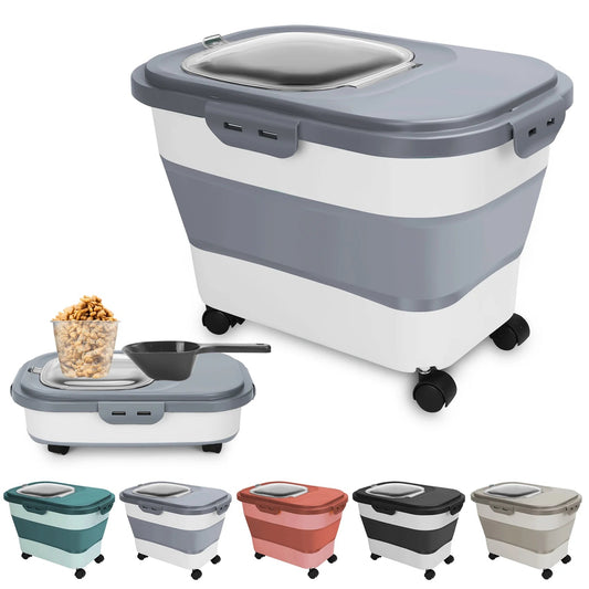 Collapsible Pet Food Container with Wheels, Up to 20 lb, Gray