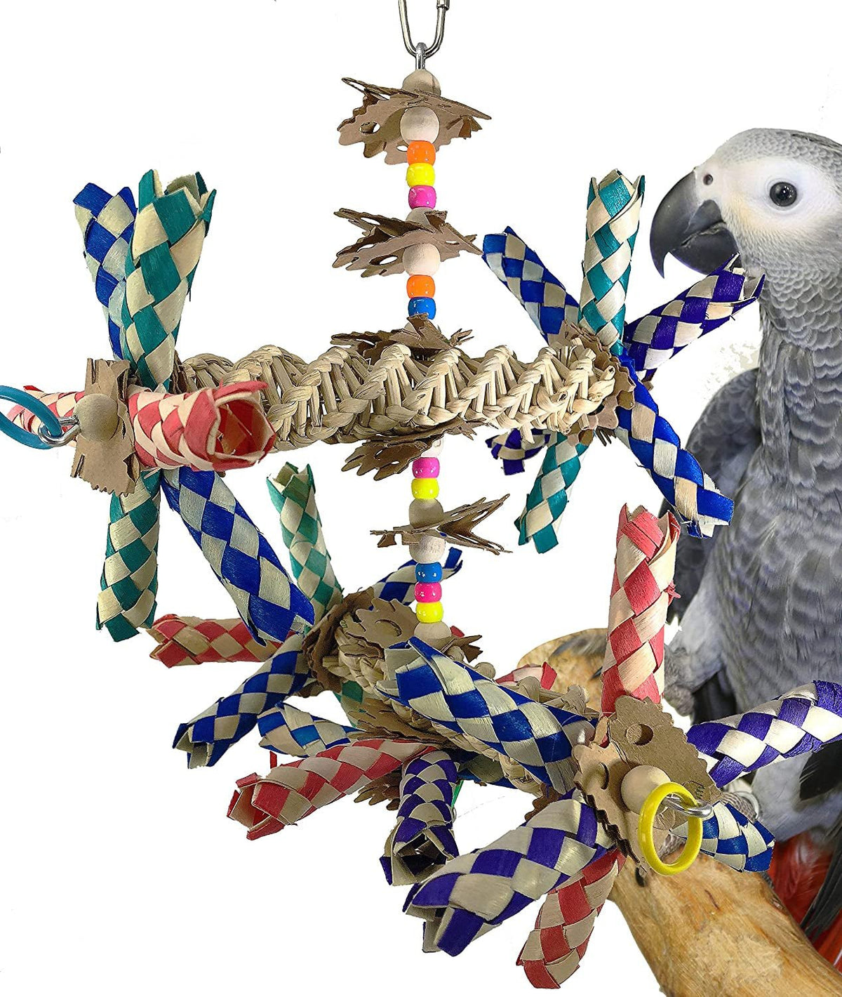 Wide Foraging Parrot Toy with Vine and Bamboo, 11 in