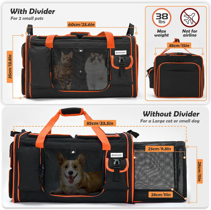 Expandable Extra Large Cat Carrier with Litter Box, 2 Cats