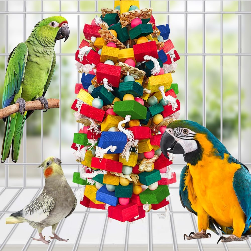Natural Wood and Cotton Parrot Toy Bundle, 2 Pack