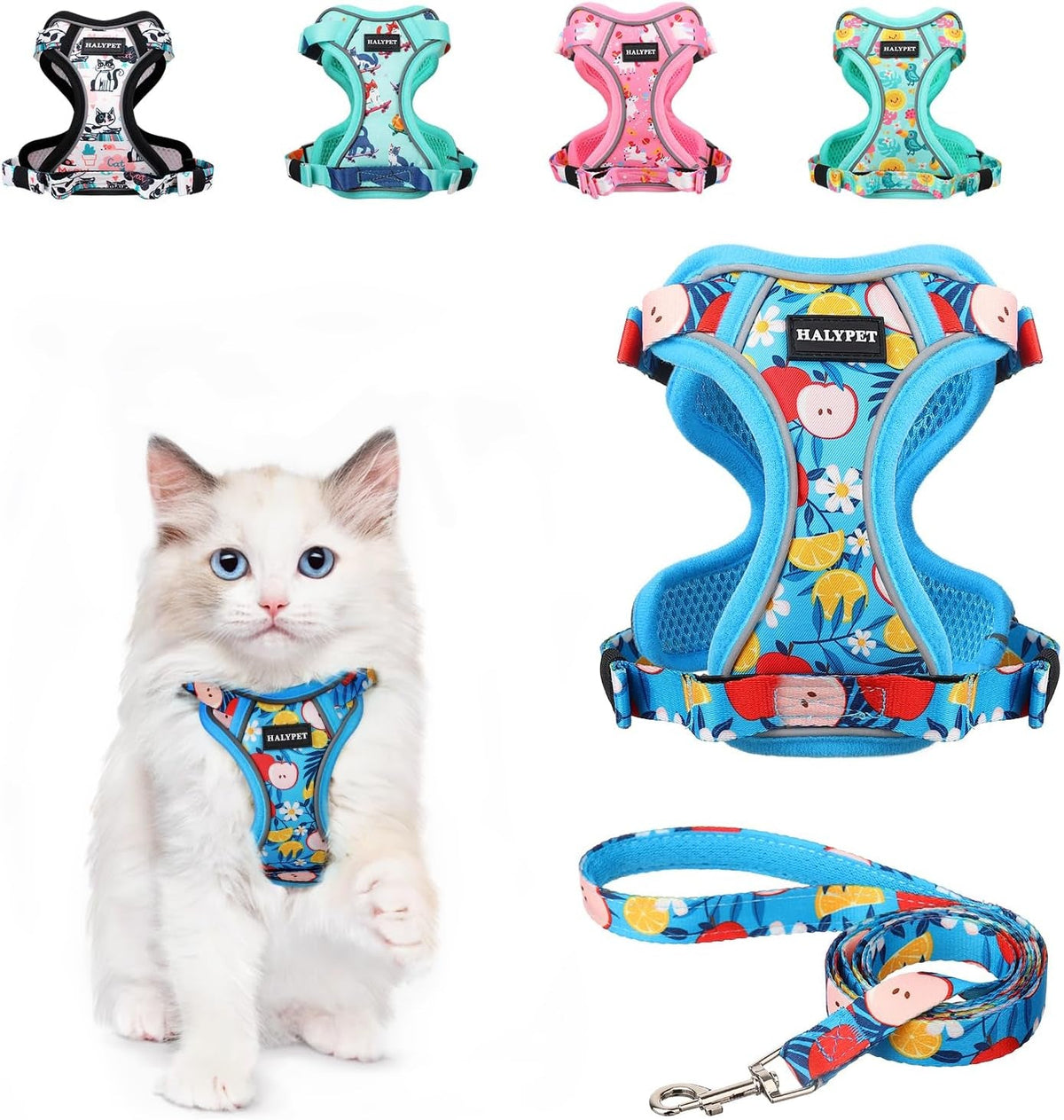 Adjustable Cat Harness and Leash Set with Reflective Trim