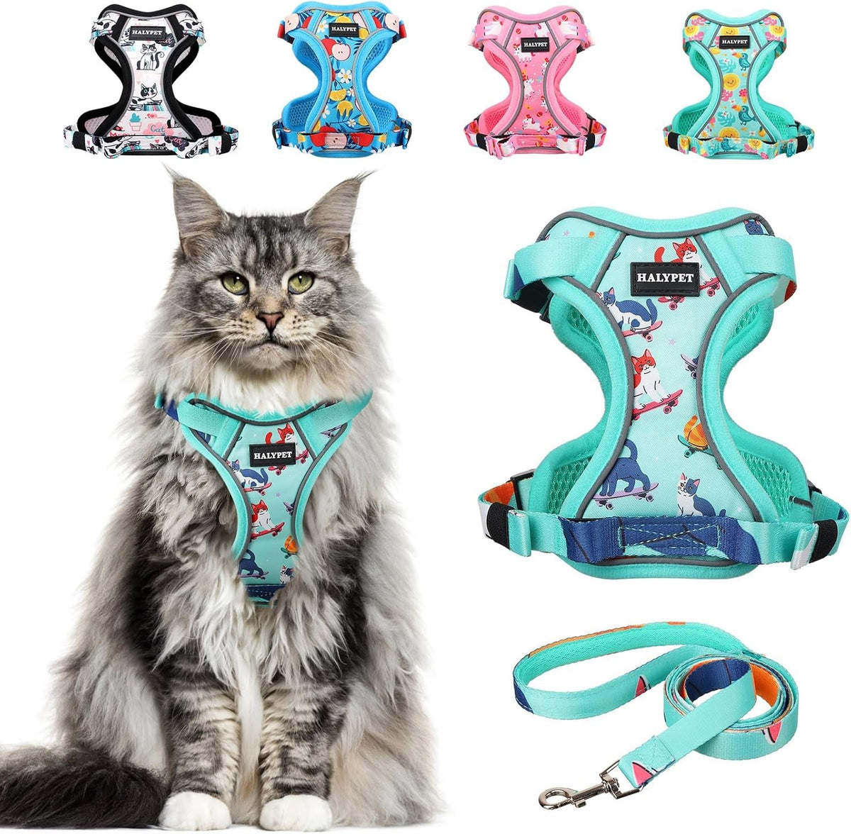 Adjustable Cat Harness and Leash Set with Reflective Trim