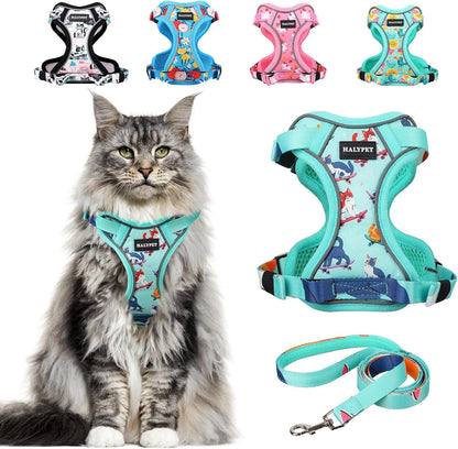 Adjustable Cat Harness and Leash Set with Reflective Trim
