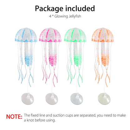 Glowing Jellyfish Aquarium Decorations, 4 Pack