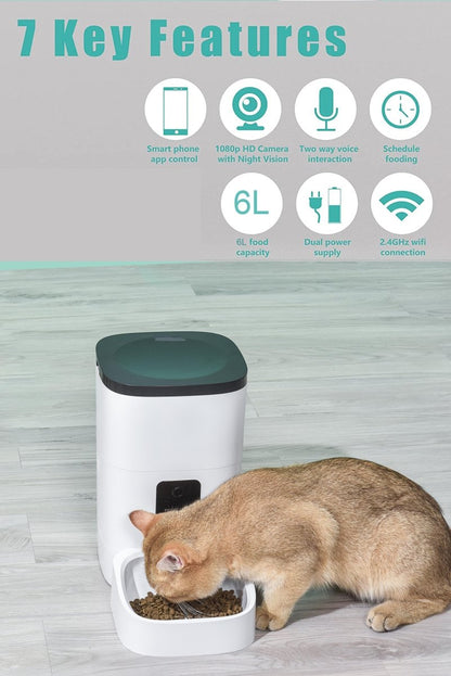 6L WiFi Automatic Pet Feeder with 1080p Camera