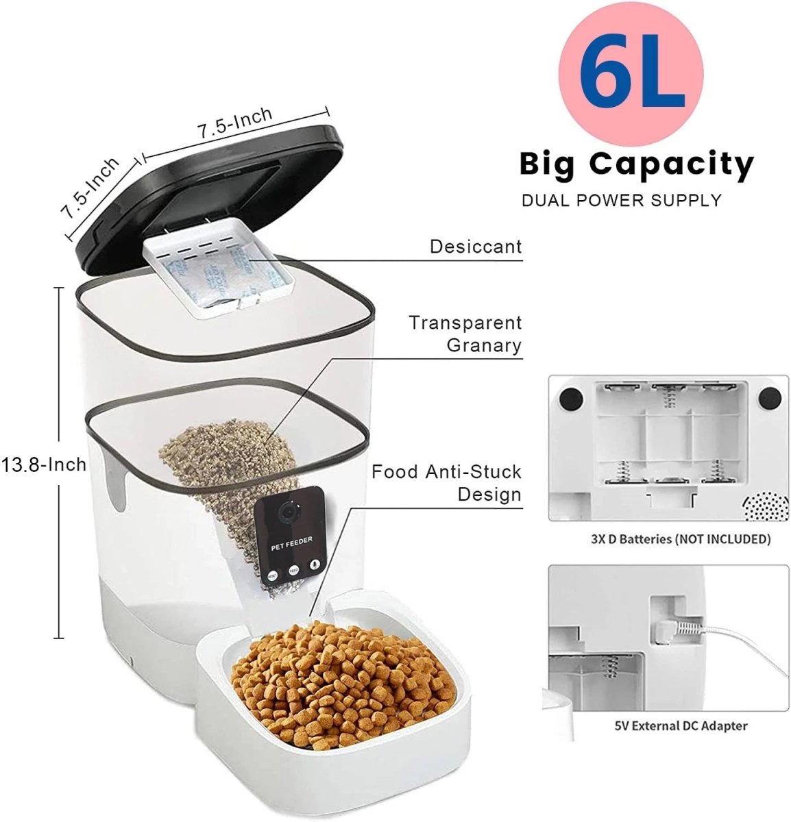 6L WiFi Automatic Pet Feeder with 1080p Camera