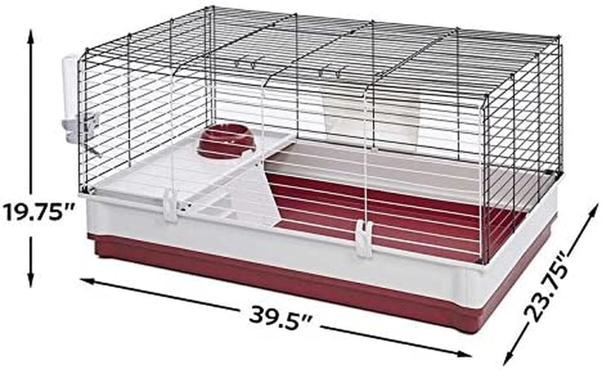 Wabbitat Deluxe Rabbit Home Cage, 39.5 x 23.75 x 19.75 in, Maroon/White