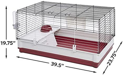 Wabbitat Deluxe Rabbit Home Cage, 39.5 x 23.75 x 19.75 in, Maroon/White