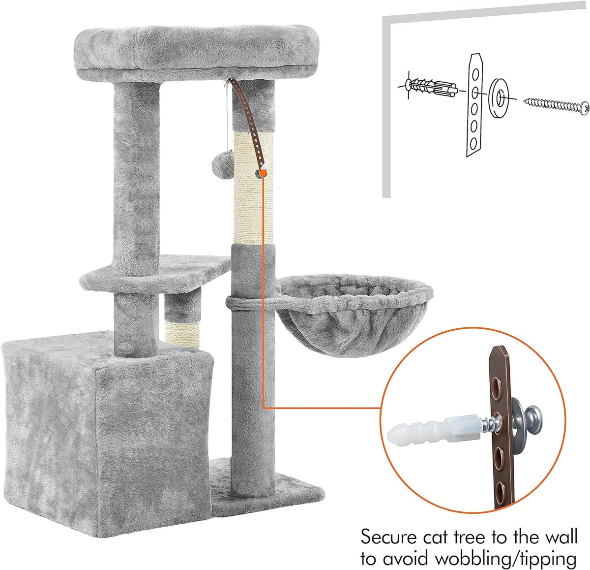 Plush Cat Tower with Condo, Basket and 3 Scratching Posts