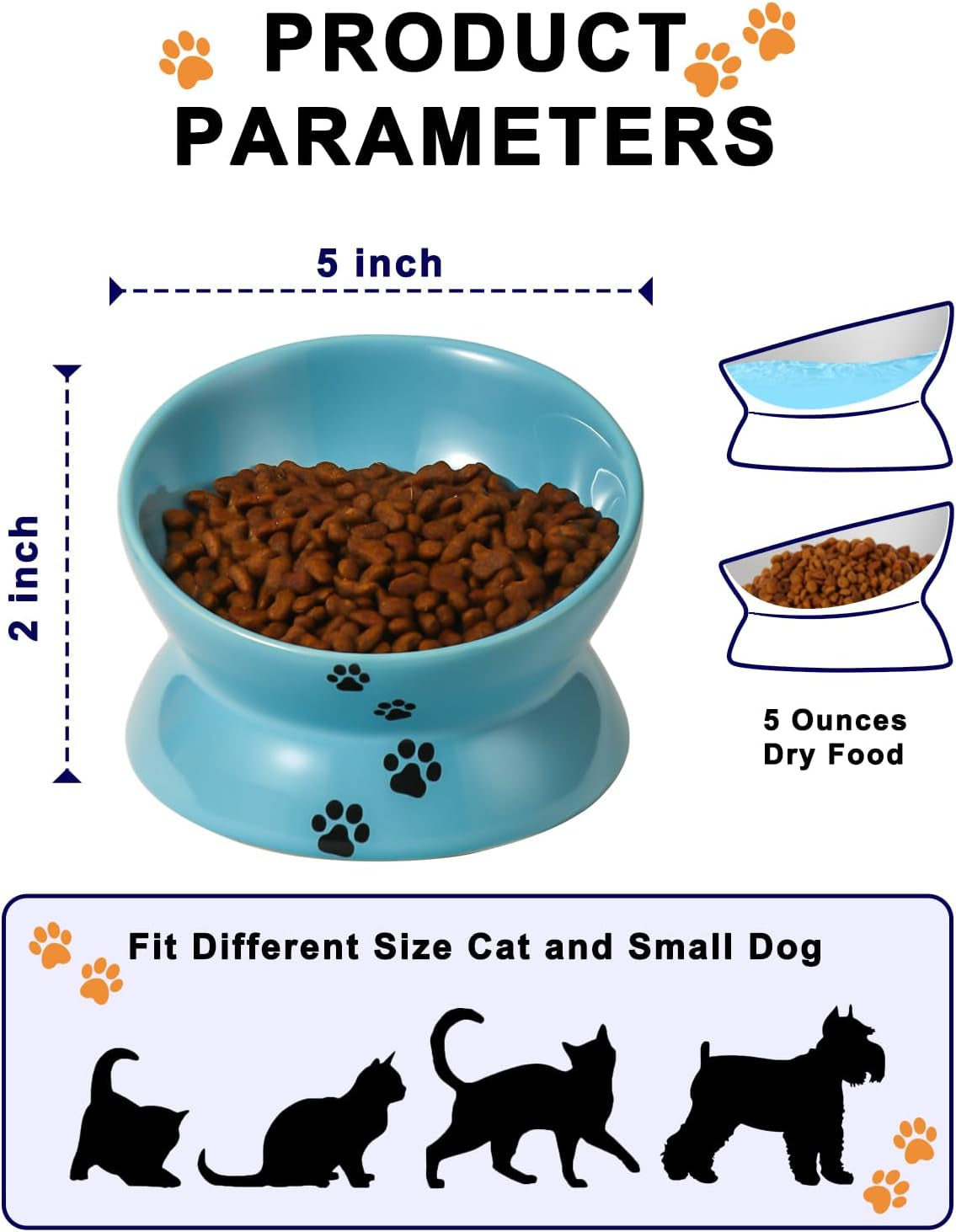 Tilted Elevated Ceramic Cat Bowl, Lake Blue
