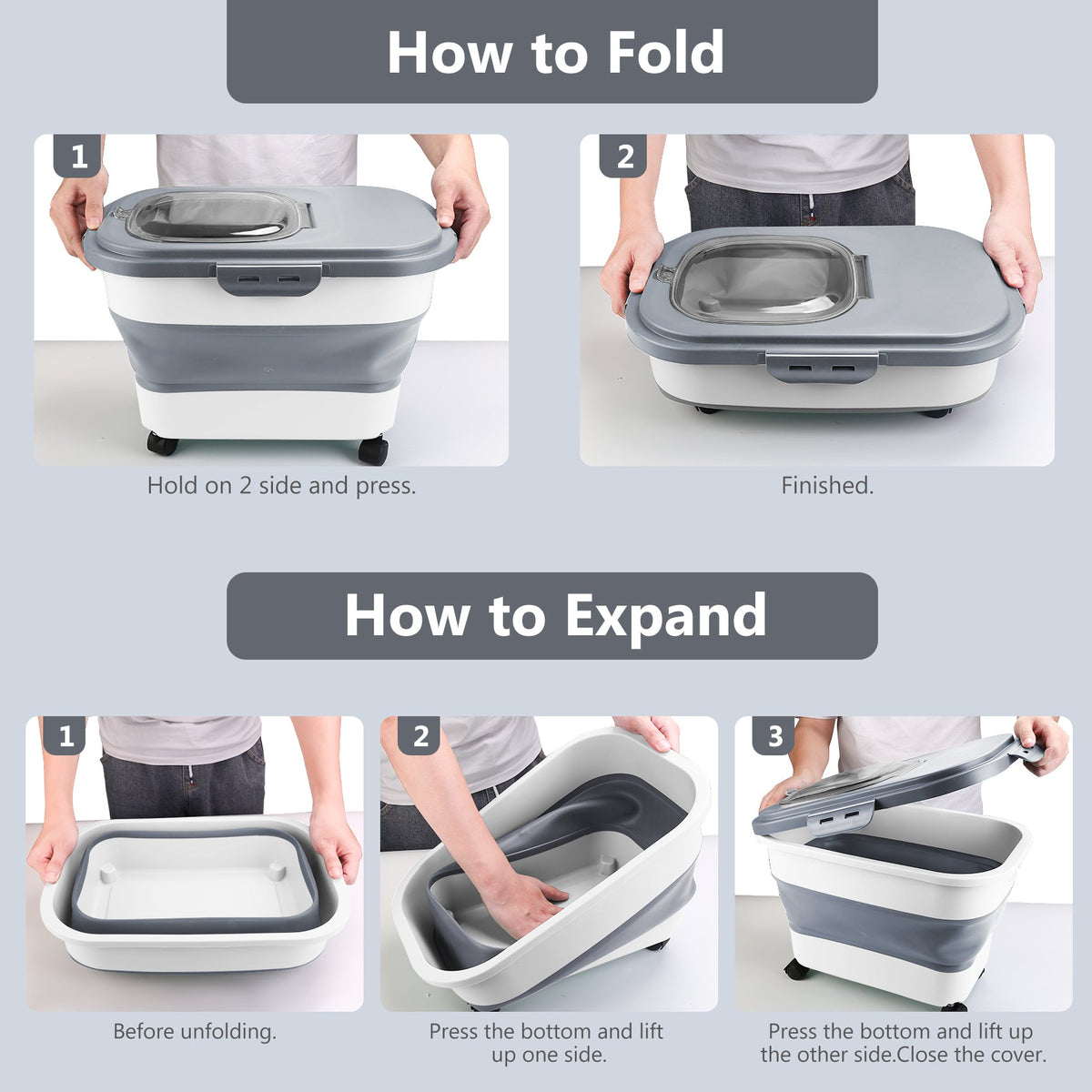 Collapsible Pet Food Container with Wheels, Up to 20 lb, Gray