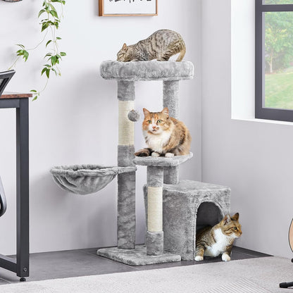 Plush Cat Tower with Condo, Basket and 3 Scratching Posts