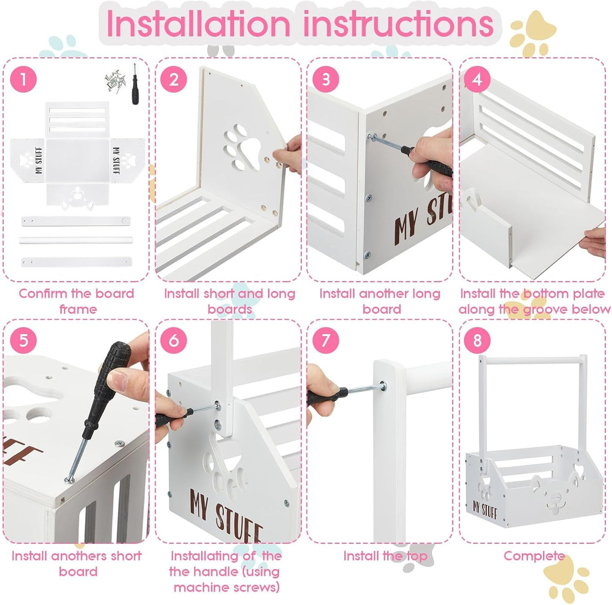 Wooden Dog Closet Organizer with Toy Bin, Pink and White