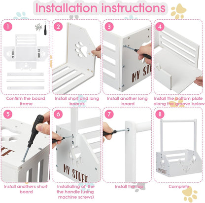 Wooden Dog Closet Organizer with Toy Bin, Pink and White