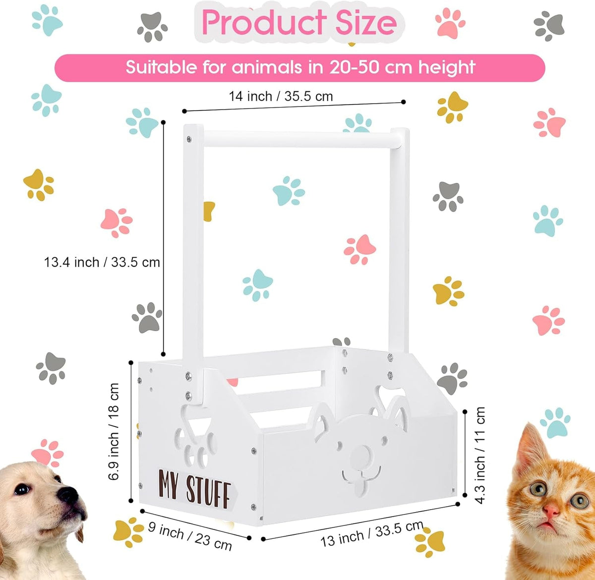 Wooden Dog Closet Organizer with Toy Bin, Pink and White