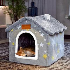 Foldable Memory Foam Dog House Bed, Washable Cover