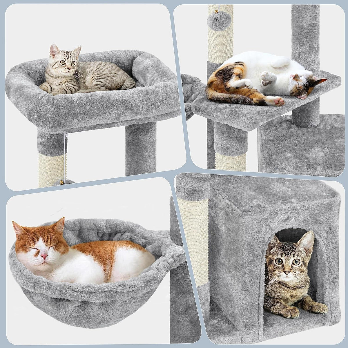 Plush Cat Tower with Condo, Basket and 3 Scratching Posts
