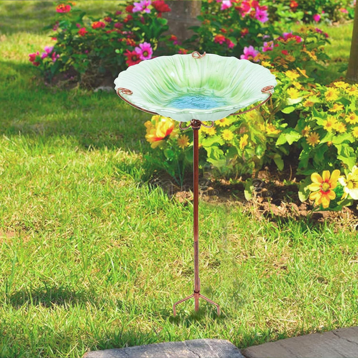 26 in Glass Birdbath and Feeder with Garden Stake