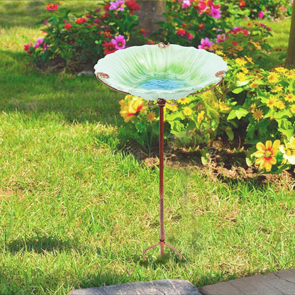 26 in Glass Birdbath and Feeder with Garden Stake