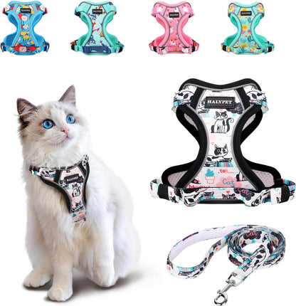 Adjustable Cat Harness and Leash Set with Reflective Trim
