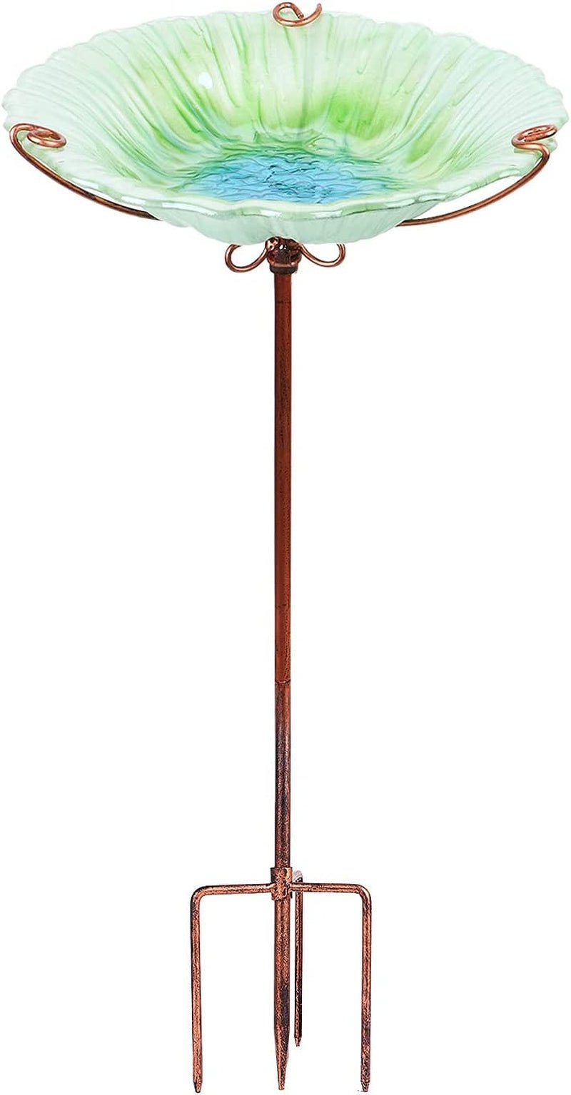 26 in Glass Birdbath and Feeder with Garden Stake