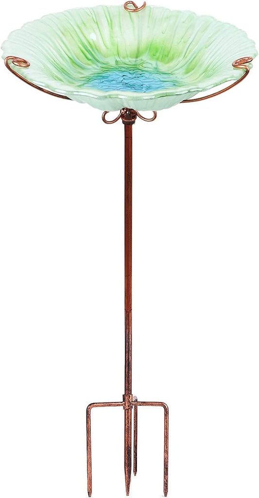 26 in Glass Birdbath and Feeder with Garden Stake