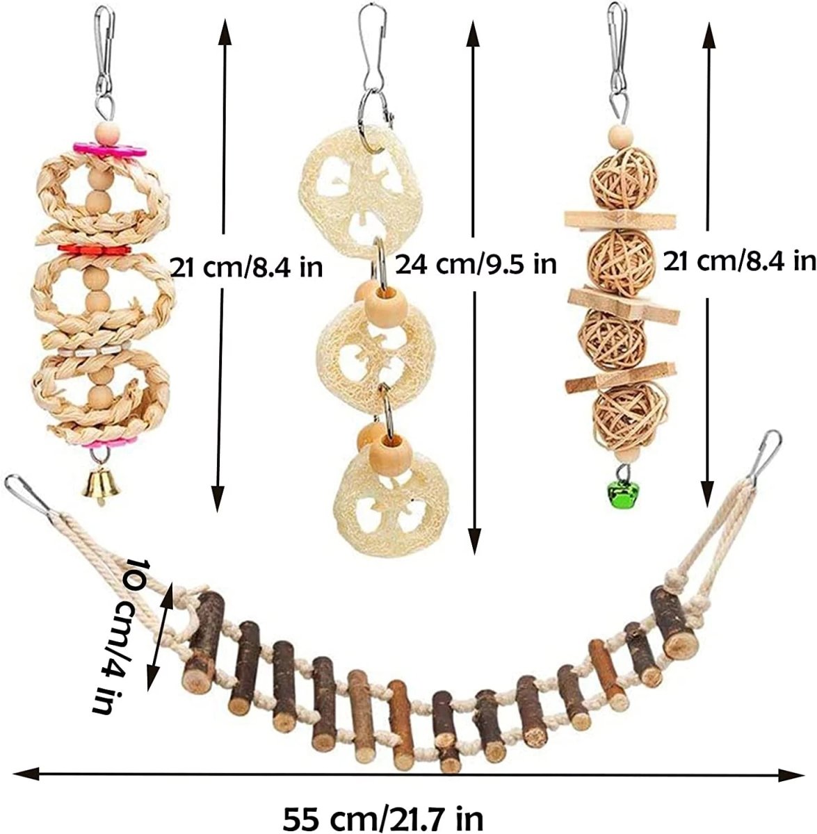Bird Cage Toy Set, 8 Pack of Climbing and Chew Toys