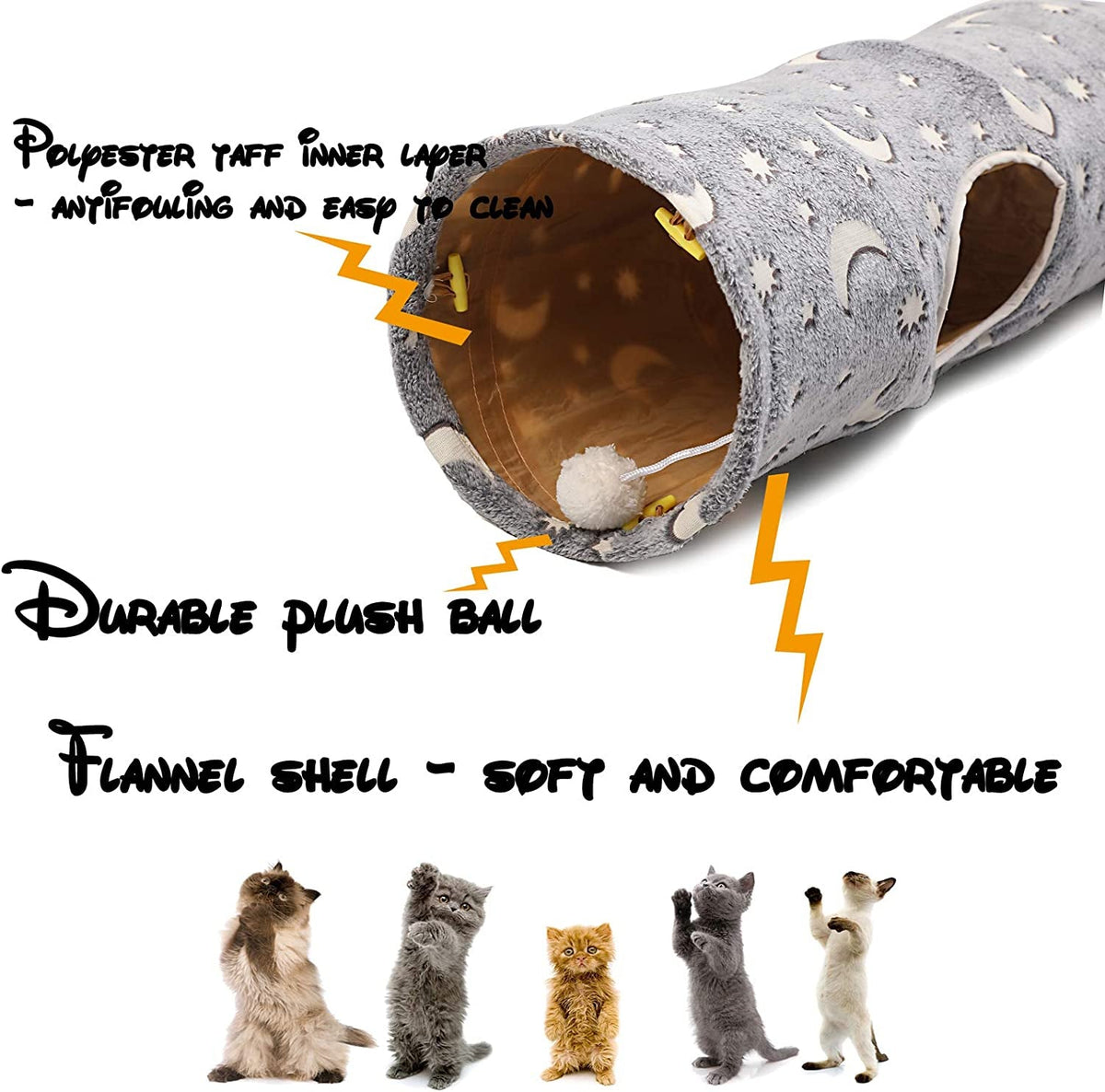 Collapsible Cat Tunnel Tube with Plush Balls, 47 in